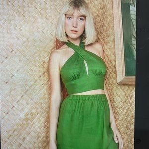 GREEN brand new TAGS ATTACHED 2 piece linen set REFORMATION